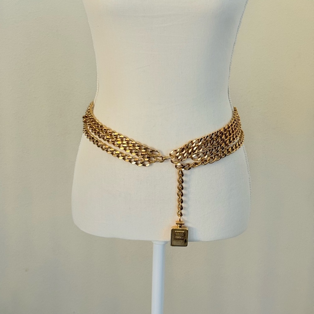 CHANEL Vintage Gold Coco Perfume Chain-Link Belt Necklace